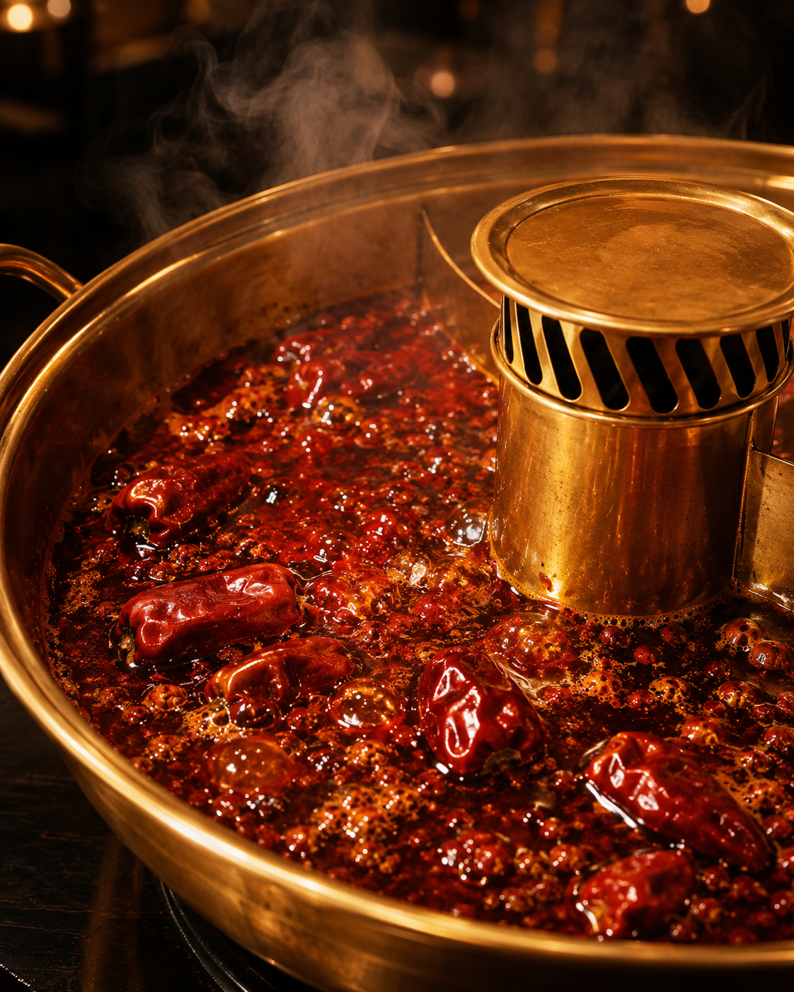 Chongqing spicy hotpot soup base surrounded by premium ingredients